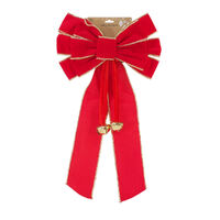 Red 12 Loop Bow w. Gold Bells 68cm