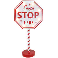 LED Santa Stop Here Signpost 40cm