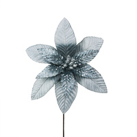 Silver Velour Poinsettia w. Glitter Detailing 41cm