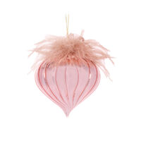 Feather Topped Blush Onion Bauble 10cm