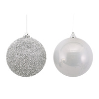 Silver Sequin & Pearl Finish Bauble 2 Asst 15cm