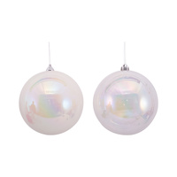 White & Clear Iridescent Baubles 2 Asst 20cm