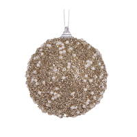 Champagne Glittered Pearl Bauble 10cm