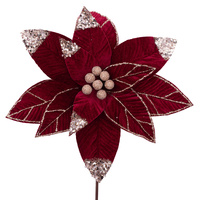 Burgundy Poinsettia w. Rose Gold Glitter 31cm