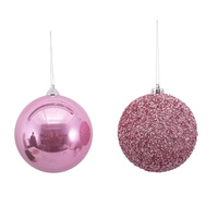 Pink Sequin & Shiny Pink Bauble 2 Asst 15cm