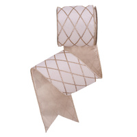 Champagne Velvet Wired Ribbon w. Glitter Detail 10m