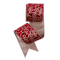 Red Velvet Wired Ribbon w. Glitter Detail 10m