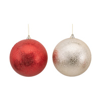 Cracked Finish Champagne & Red Baubles 2 Asst 20cm