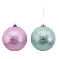 Cracked Finish Pink & Sage Baubles 2 Asst 15cm
