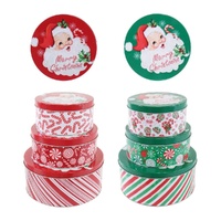 Set of 3 Cookie Tin Round Candycane 2 Asst 20cm