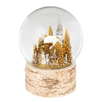 Gold Birch Snowglobe w. House & Trees Large 16cm