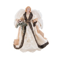 Fabric Angel Cream w. Fur Coat  41cm