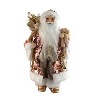 Fabric Pink Santa w. Teddy 46cm