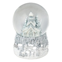 Silver Musical Snowglobe w. Church 17cm