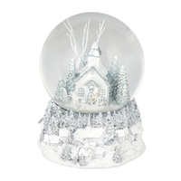 Silver Musical Snowglobe w. Church 14cm