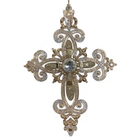 Acrylic Hanging Cross Circle Diamonte Champagne 16cm