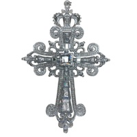 Acrylic Hanging Cross Square Diamonte Silver 16cm
