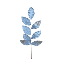 Cerulean Blue Velvet Leaf Stem 75cm