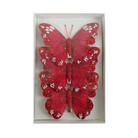 Feather Butterfly Pack of 3 Red 12cm