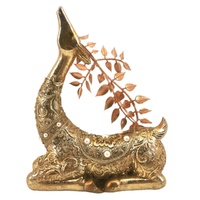 Resin Gold Leaf Reindeer Sitting 21cm