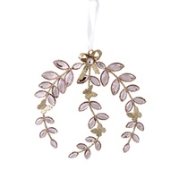 Jewelled Pink Hanging Leaf 14cm