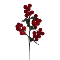 Flocked Berries Pick w. Leaves 52cm
