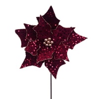 Plum Sequin Poinsettia 29cm
