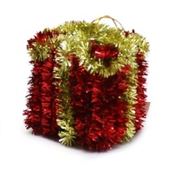 Red & Gold Tinsel Hanging Present 6cm