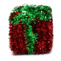Red & Green Tinsel Hanging Present 6cm