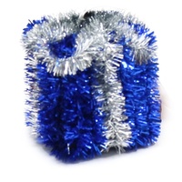 Blue & Silver Tinsel Hanging Present 6cm