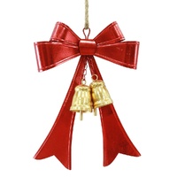 Metal Red Bow w. Gold Bells 35cm