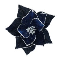 Navy Luxe Velvet Poinsettia Clip 28cm