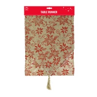 Poinsettia Table Runner w. Gold Tassel 180cm