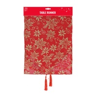 Poinsettia Table Runner w. Red Tassel 180cm