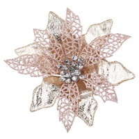 Champagne Poinsettia w. Pink Leaf Clip 19cm