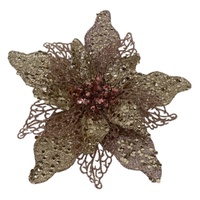 Iced Pink Poinsettia Clip 21cm