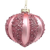Pink Onion Bauble w. Bead Stripe 10cm