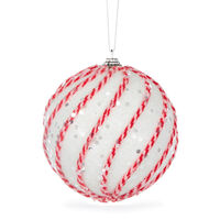 White And Red Sugar Swirl Bauble 10cm
