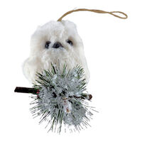 White Hanging Owl w. Twig 11cm