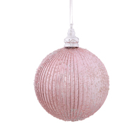 Bauble Pink Striped with Beaded 13cm