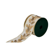 Christmas Gold Leaf Ribbon Roll 910cm