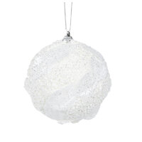 White Glitter Leaf Bauble 10cm