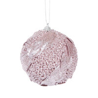 Pink Glitter Leaf Bauble 10cm