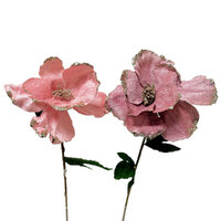 Pink Velour Rose with Green Leaves 60cm 1pc 2A