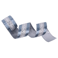 Luxe Silver Blue Embroidery Wire Ribbon 10cm