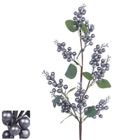 Dark Silver Berry Stem with green foliage 73cm