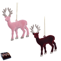 Flocked Reindeer Pink or Burgundy 12.5cm Assorted
