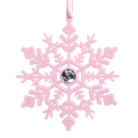 Pink Flock Snowflake Hanging 13cm