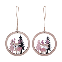 Pink Wooden Reindeer Hanging 12cm 1pc 2A