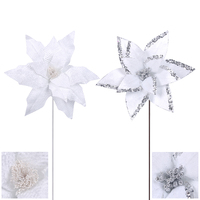 White Poinsettia and White & Silver 33cm Stem 1pc 2A